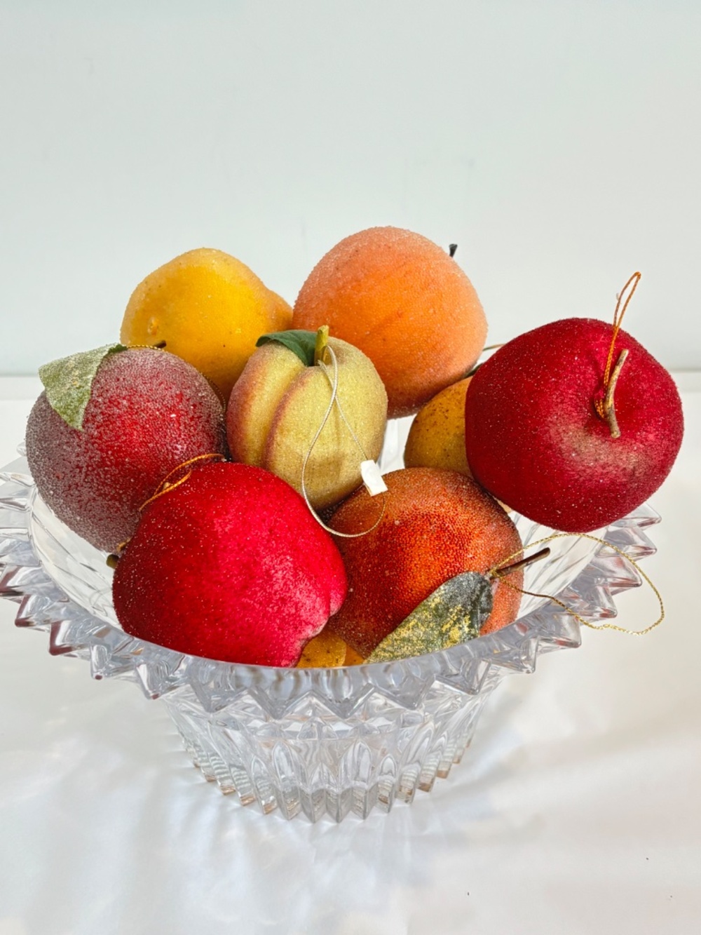 Vintage Faux Fruit Sugared Beaded Felted- assorted fruits SET OF 11 apple peach